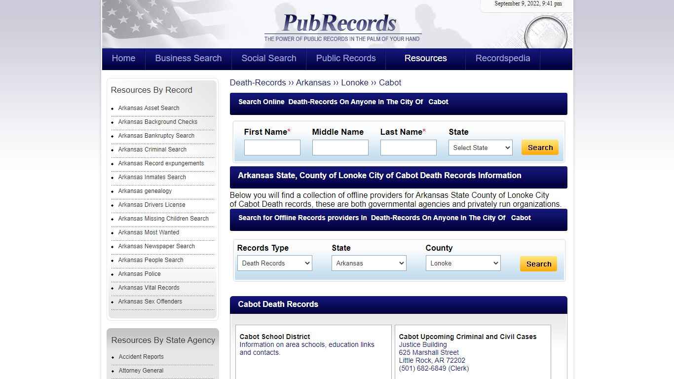 Cabot, Lonoke County, Arkansas Death Records - Pubrecords.com